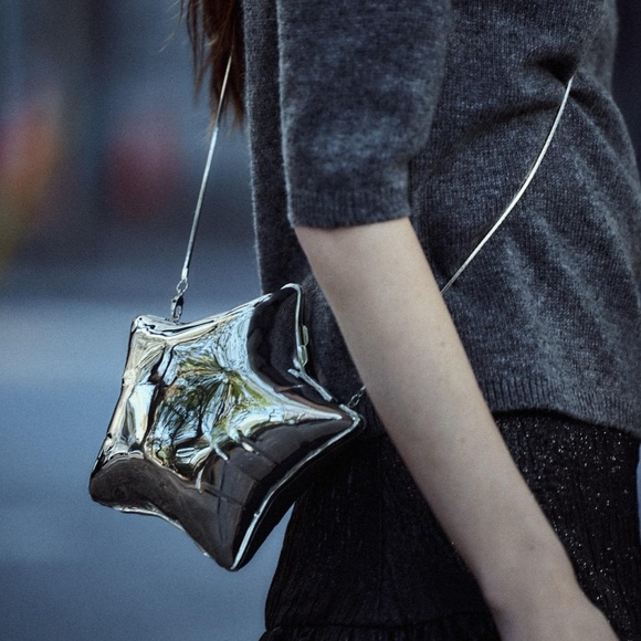 Zara star box clutch bag Silver NWT - Picture 1 of 8